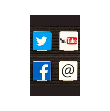 Changeable social media icon set of four, comes with Facebook, Twitter, Youtube, and Email @ symbol