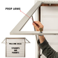 Prop arms support and hold open your 48x48 reader board with header, while updating your message.
